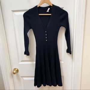 Rebecca Taylor Black Ribbed Dress v neck short